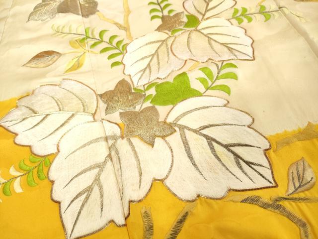 平和屋着物■豪華振袖　総刺繍　駒刺繍　草葉文　金糸　正絹　逸品　DABF4105cd