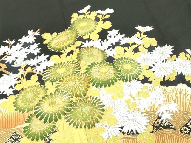 平和屋着物■豪華黒留袖 駒刺繍 草花文 金彩 正絹 逸品 DABF4109cd