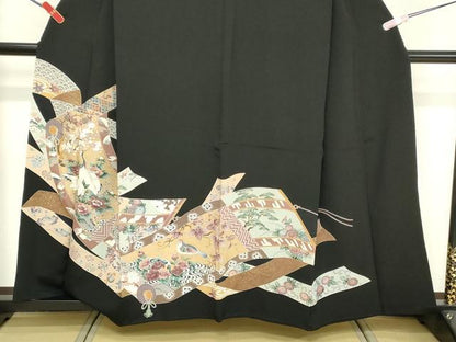 平和屋着物■豪華黒留袖　駒刺繍　花鳥文　宝尽くし　金彩　正絹　逸品　DABF4115cd