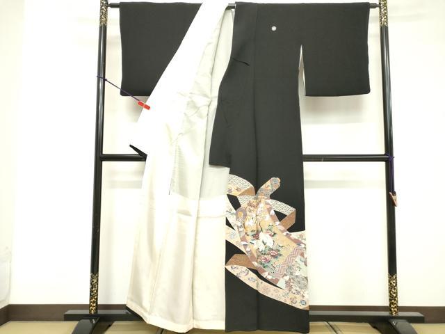 平和屋着物■豪華黒留袖　駒刺繍　花鳥文　宝尽くし　金彩　正絹　逸品　DABF4115cd