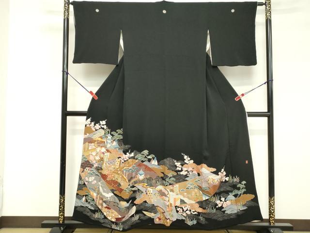 平和屋着物■豪華黒留袖　作家物　刺繍　吉祥風景文　金彩　正絹　逸品　DABF4123cd
