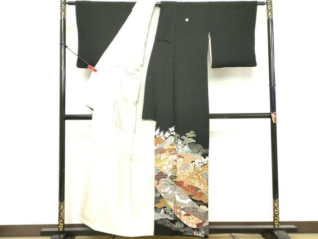 平和屋着物■豪華黒留袖　作家物　刺繍　吉祥風景文　金彩　正絹　逸品　DABF4123cd