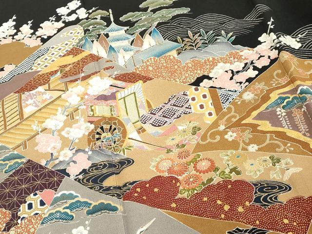 平和屋着物■豪華黒留袖　作家物　刺繍　吉祥風景文　金彩　正絹　逸品　DABF4123cd