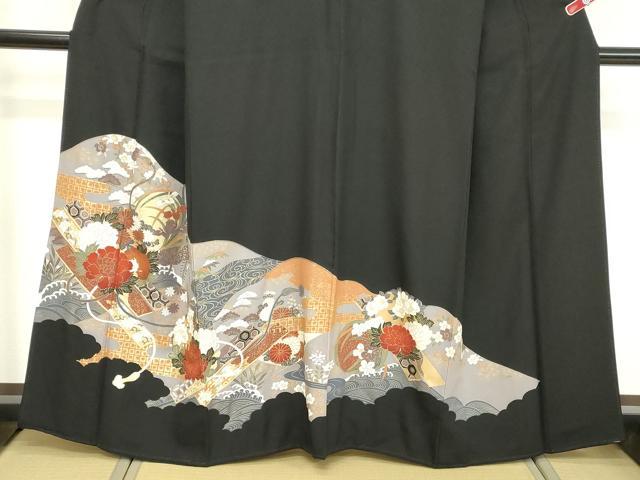 平和屋着物■豪華黒留袖 草花文 金彩 正絹 逸品 DABF4146cd