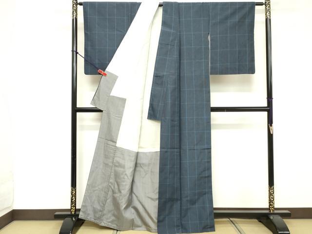 平和屋着物■本場縞大島紬　格子　正絹　逸品　DABF4157cd