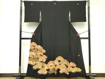平和屋着物■豪華黒留袖　作家物　駒刺繍　花松文　金彩　正絹　逸品　DABF4163cd