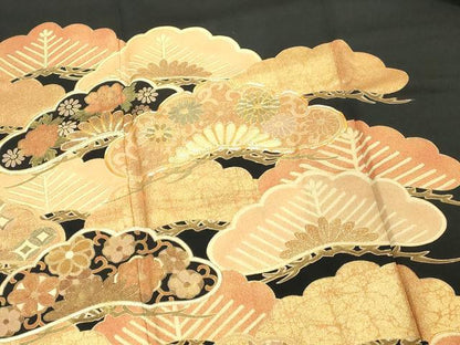 平和屋着物■豪華黒留袖　作家物　駒刺繍　花松文　金彩　正絹　逸品　DABF4163cd