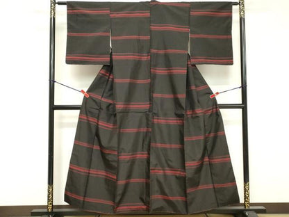 平和屋着物■本場縞大島紬　横段文　正絹　逸品　DABF4170cd
