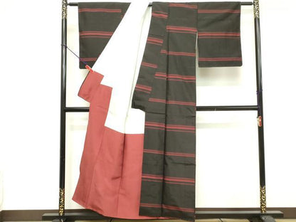 平和屋着物■本場縞大島紬　横段文　正絹　逸品　DABF4170cd