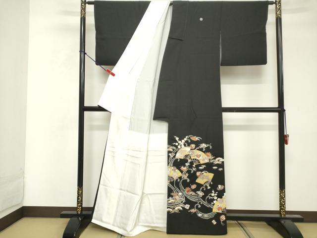 平和屋着物■豪華黒留袖 駒刺繍 流水扇面花文 宝尽くし 金彩 正絹 逸品 DABF4199cd
