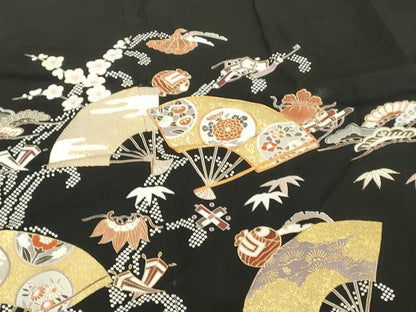 平和屋着物■豪華黒留袖 駒刺繍 流水扇面花文 宝尽くし 金彩 正絹 逸品 DABF4199cd