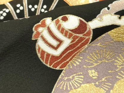 平和屋着物■豪華黒留袖 駒刺繍 流水扇面花文 宝尽くし 金彩 正絹 逸品 DABF4199cd