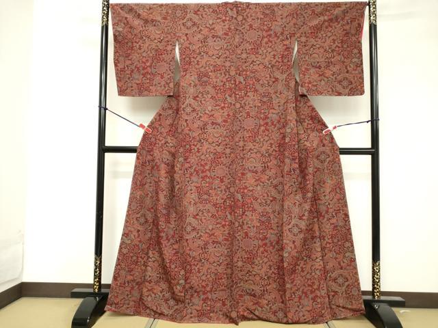 平和屋着物■上質な小紋 更紗花文 正絹 逸品 未使用 DABF4217cd