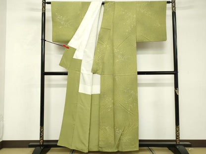 平和屋着物■上質な小紋 地紋起こし 草葉文 正絹 逸品 DABF4219cd