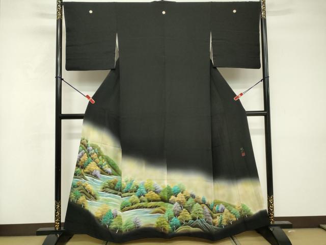 平和屋着物■豪華黒留袖 作家物 遠山風景文 暈し染め 正絹 逸品 DABF4229cd