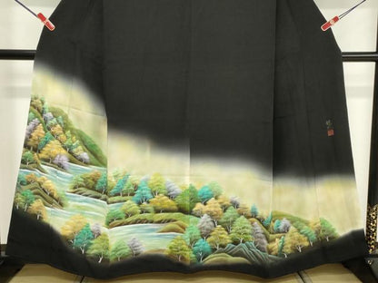 平和屋着物■豪華黒留袖 作家物 遠山風景文 暈し染め 正絹 逸品 DABF4229cd