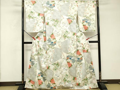 平和屋着物■上質な小紋 手描き 孔雀花文 金彩 正絹 逸品 DABF4239cd