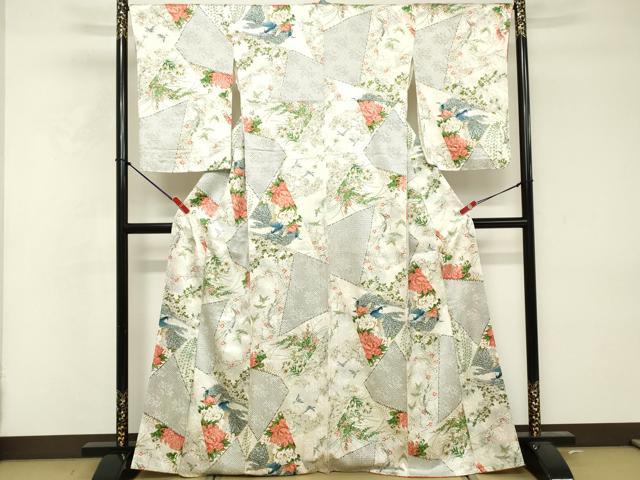 平和屋着物■上質な小紋 手描き 孔雀花文 金彩 正絹 逸品 DABF4239cd