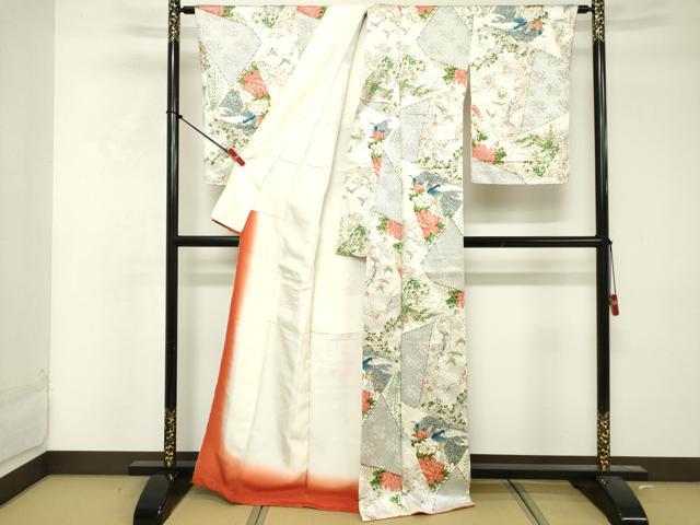平和屋着物■上質な小紋 手描き 孔雀花文 金彩 正絹 逸品 DABF4239cd