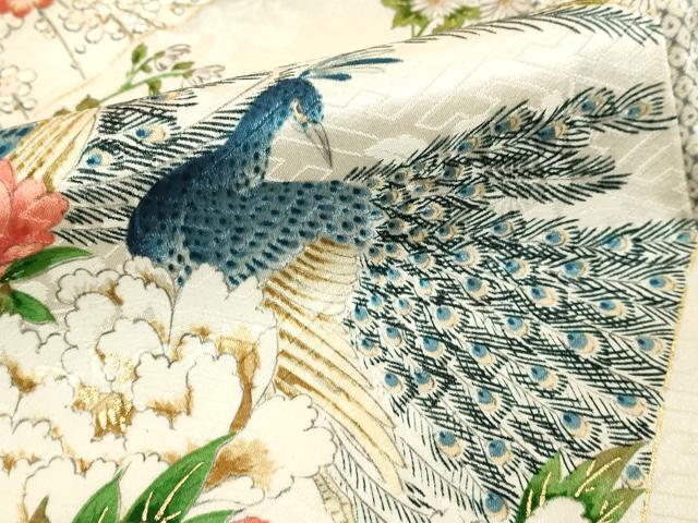 平和屋着物■上質な小紋 手描き 孔雀花文 金彩 正絹 逸品 DABF4239cd