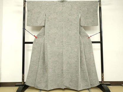 平和屋着物■上質な小紋 流水花文 鬼しぼ縮緬 正絹 逸品 DABF4241cd