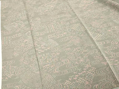 平和屋着物■上質な小紋 流水花文 鬼しぼ縮緬 正絹 逸品 DABF4241cd