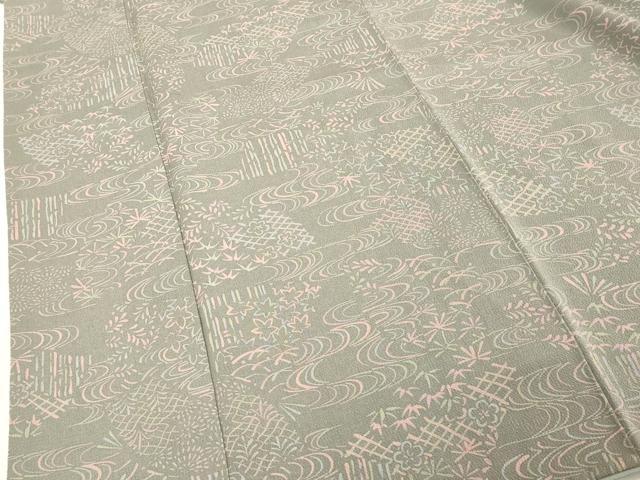 平和屋着物■上質な小紋 流水花文 鬼しぼ縮緬 正絹 逸品 DABF4241cd