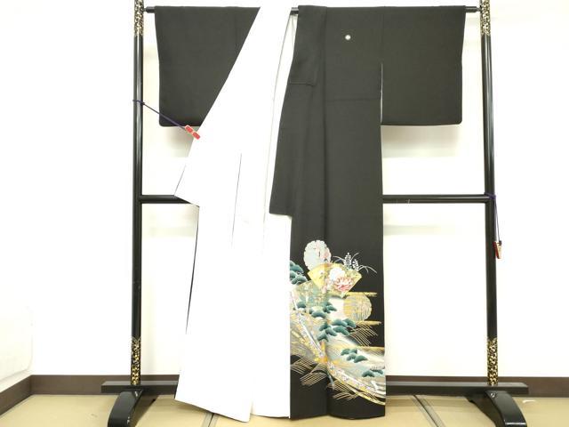 平和屋着物■豪華黒留袖 作家物 駒刺繍 地紙花文 暈し染め 金彩 正絹 逸品 DABF4245cd