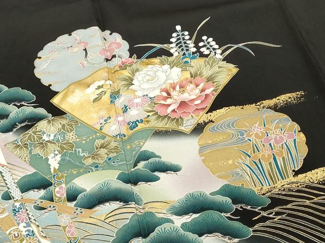 平和屋着物■豪華黒留袖 作家物 駒刺繍 地紙花文 暈し染め 金彩 正絹 逸品 DABF4245cd