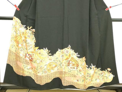 平和屋着物■豪華黒留袖 駒刺繍 鳳凰花文 金彩 正絹 逸品 DABF4246cd
