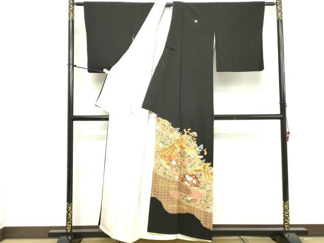 平和屋着物■豪華黒留袖 駒刺繍 鳳凰花文 金彩 正絹 逸品 DABF4246cd