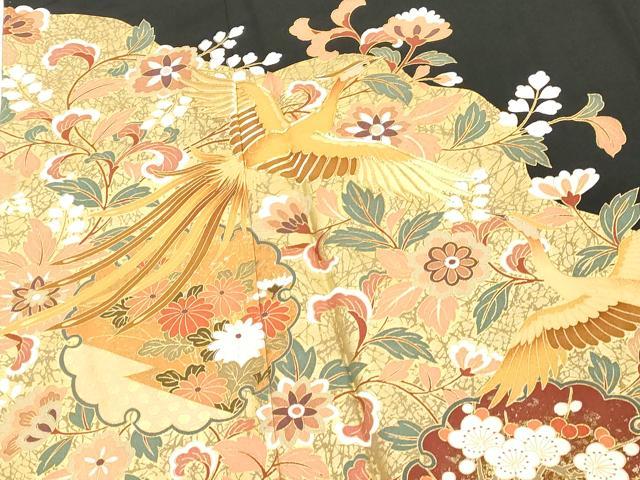 平和屋着物■豪華黒留袖 駒刺繍 鳳凰花文 金彩 正絹 逸品 DABF4246cd
