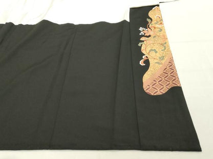 平和屋着物■豪華黒留袖 駒刺繍 鳳凰花文 金彩 正絹 逸品 DABF4246cd