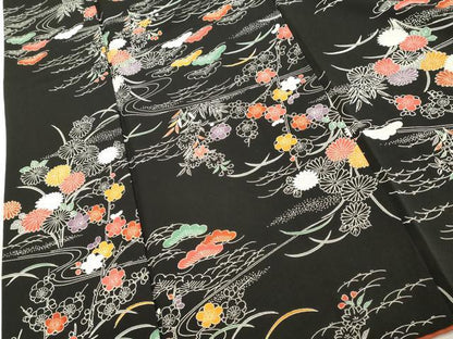 平和屋着物■上質な小紋 流水花文 黒地 正絹 逸品 DABF4247cd