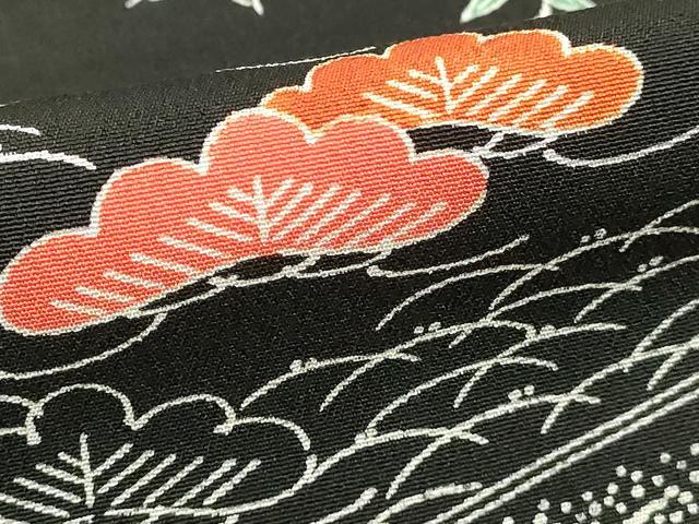 平和屋着物■上質な小紋 流水花文 黒地 正絹 逸品 DABF4247cd
