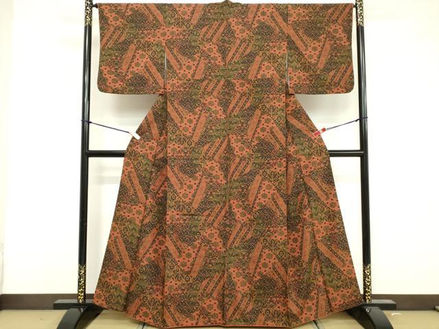 平和屋着物■本場染大島紬 更紗花文 正絹 逸品 DABF4259cd
