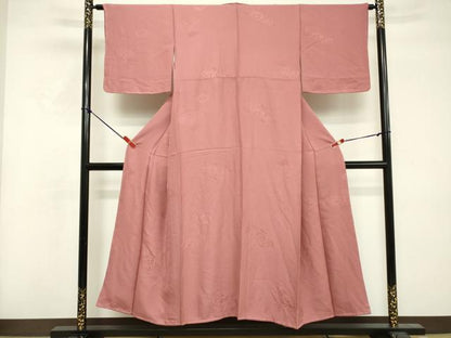 平和屋着物■上質な色無地 亀甲花地紋 紅梅色 正絹 逸品 DABF4270cd