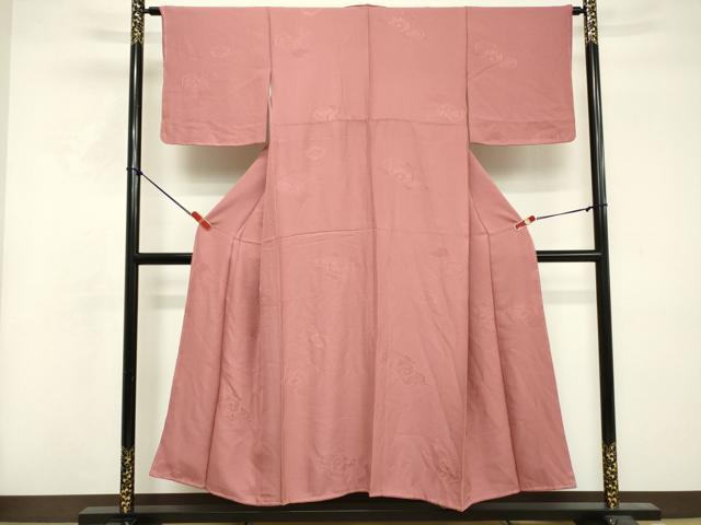 平和屋着物■上質な色無地 亀甲花地紋 紅梅色 正絹 逸品 DABF4270cd