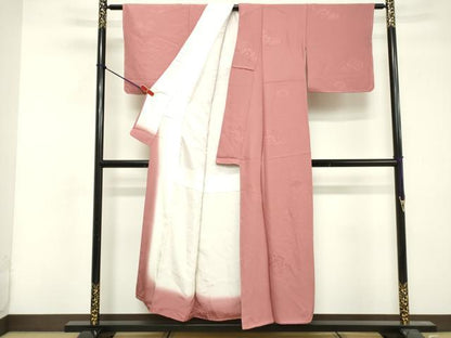 平和屋着物■上質な色無地 亀甲花地紋 紅梅色 正絹 逸品 DABF4270cd