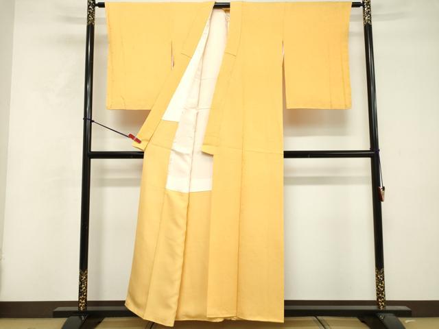 平和屋着物■上質な色無地 舞葉地紋 支子色 正絹 逸品 未使用 DABF4272cd