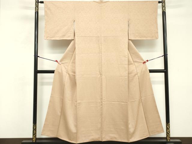 平和屋着物□上質な色無地 松葉地紋 薄香色 正絹 逸品 未