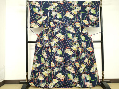 平和屋着物■上質な小紋 扇面花文 金彩 正絹 逸品 未使用 DABF4283cd