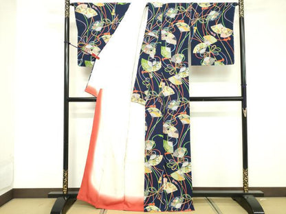 平和屋着物■上質な小紋 扇面花文 金彩 正絹 逸品 未使用 DABF4283cd