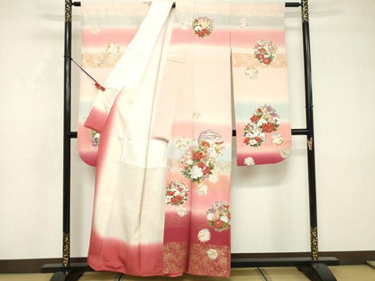 平和屋着物■豪華振袖　花丸文　暈し染め　金彩　正絹　逸品　DABF4292cd