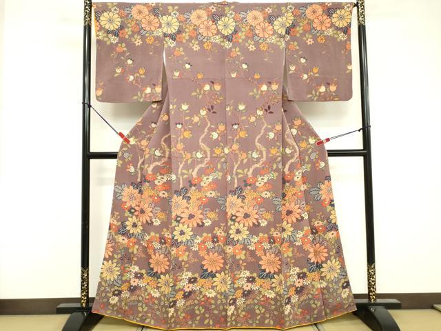 平和屋着物■訪問着　舞花文　鬼しぼ縮緬　正絹　逸品　DABF4303cd