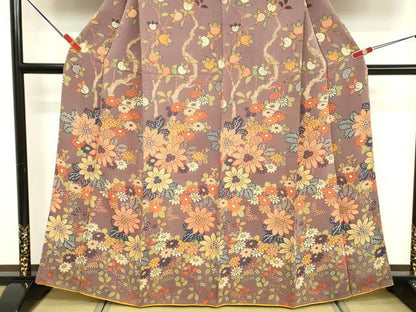 平和屋着物■訪問着　舞花文　鬼しぼ縮緬　正絹　逸品　DABF4303cd