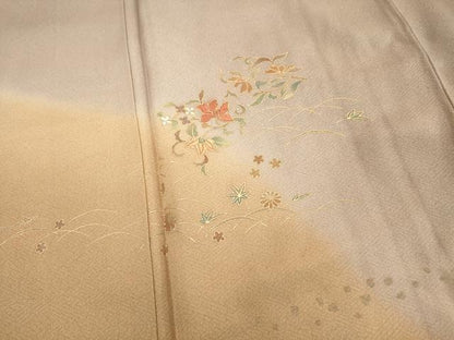 平和屋着物■訪問着　刺繍　花唐草文　暈し染め　金彩　正絹　逸品　DABF4306cd