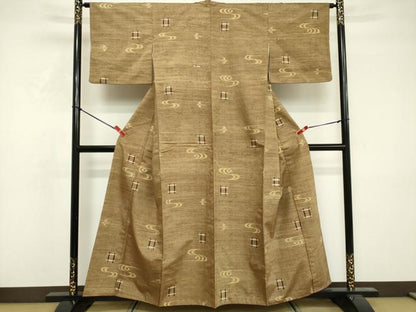 平和屋着物■上質な紬　井桁絣　正絹　逸品　DABF4309cd