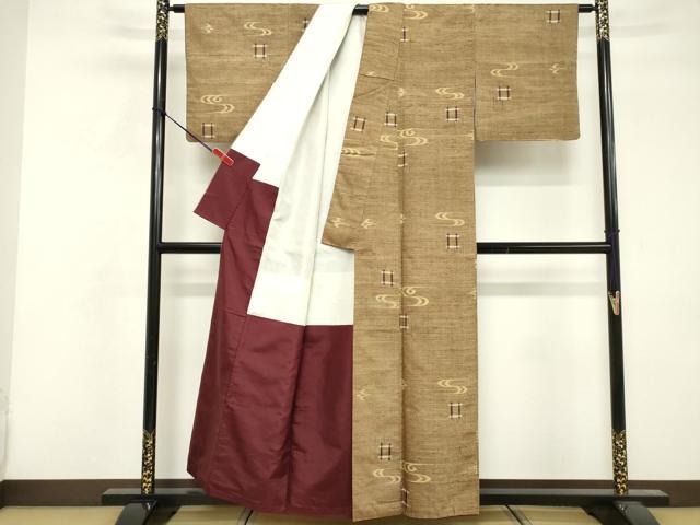 平和屋着物■上質な紬　井桁絣　正絹　逸品　DABF4309cd