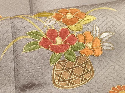 平和屋着物■訪問着　駒刺繍　花籠文　金彩　正絹　逸品　DABF4320cd
